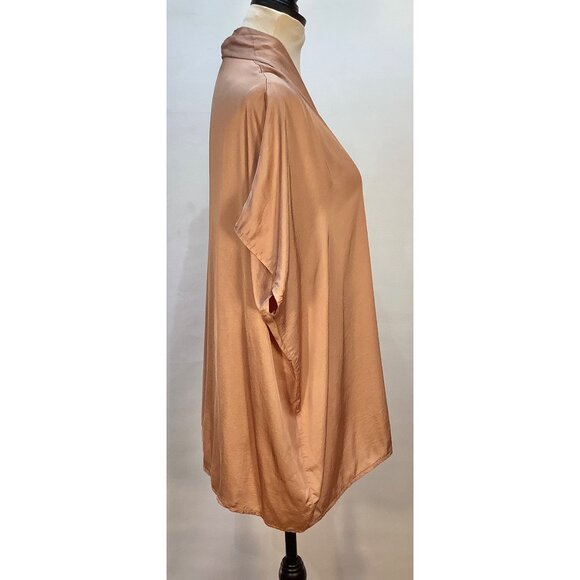 Sofia Made In Italy Womens OS Loose Fit Satin Blouse Caramello Lagenlook Classic - Picture 2 of 6